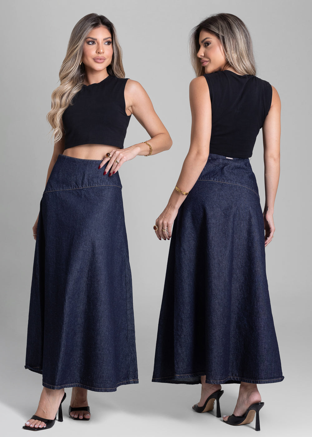 Saia Jeans Sawary Midi - 282505 AZUL