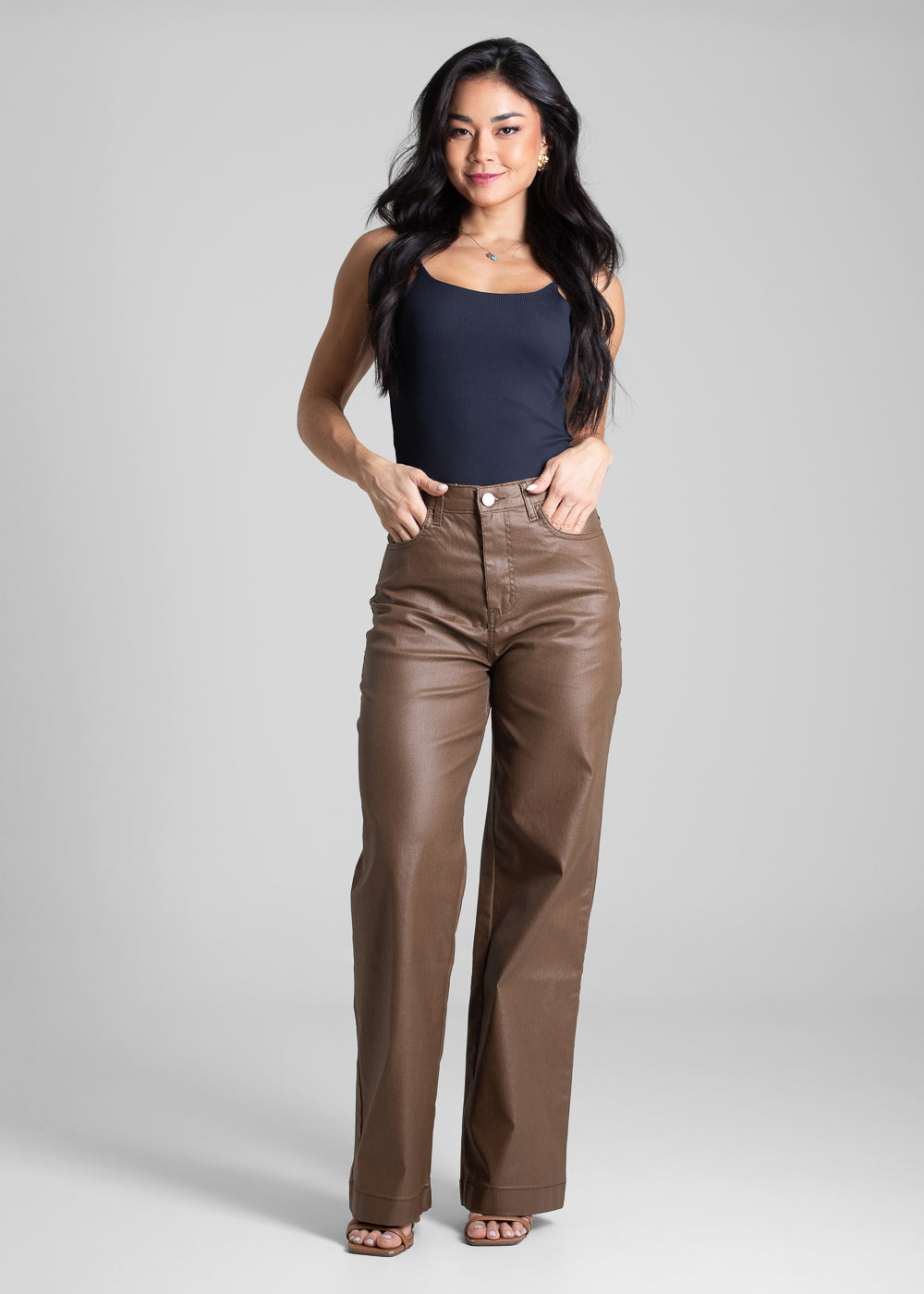 Calça Resinada Sawary Wide Leg -282514 MARROM