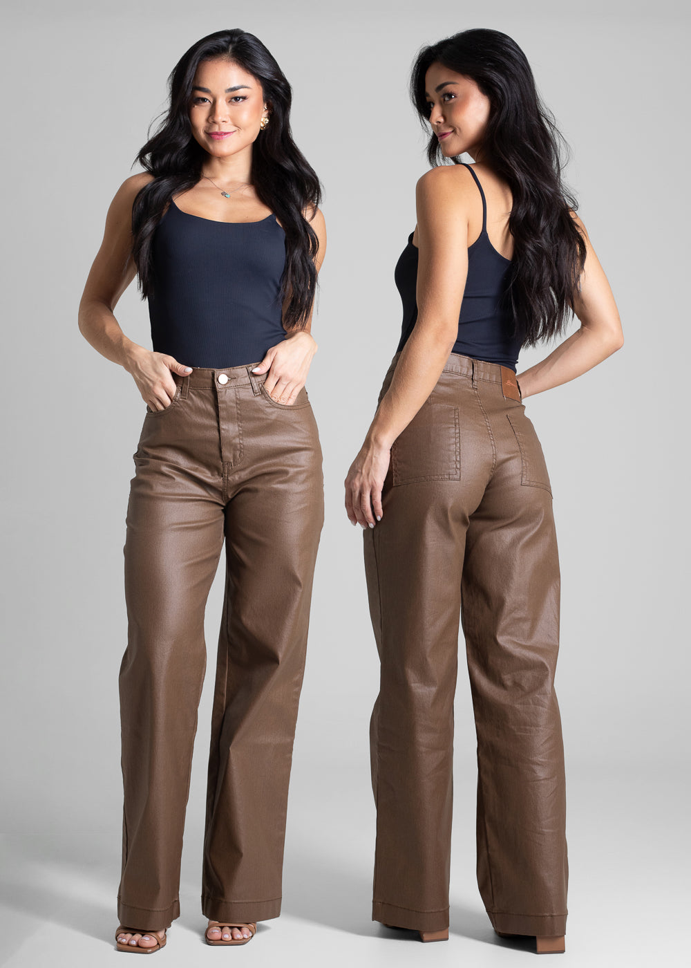 Calça Resinada Sawary Wide Leg -282514 MARROM