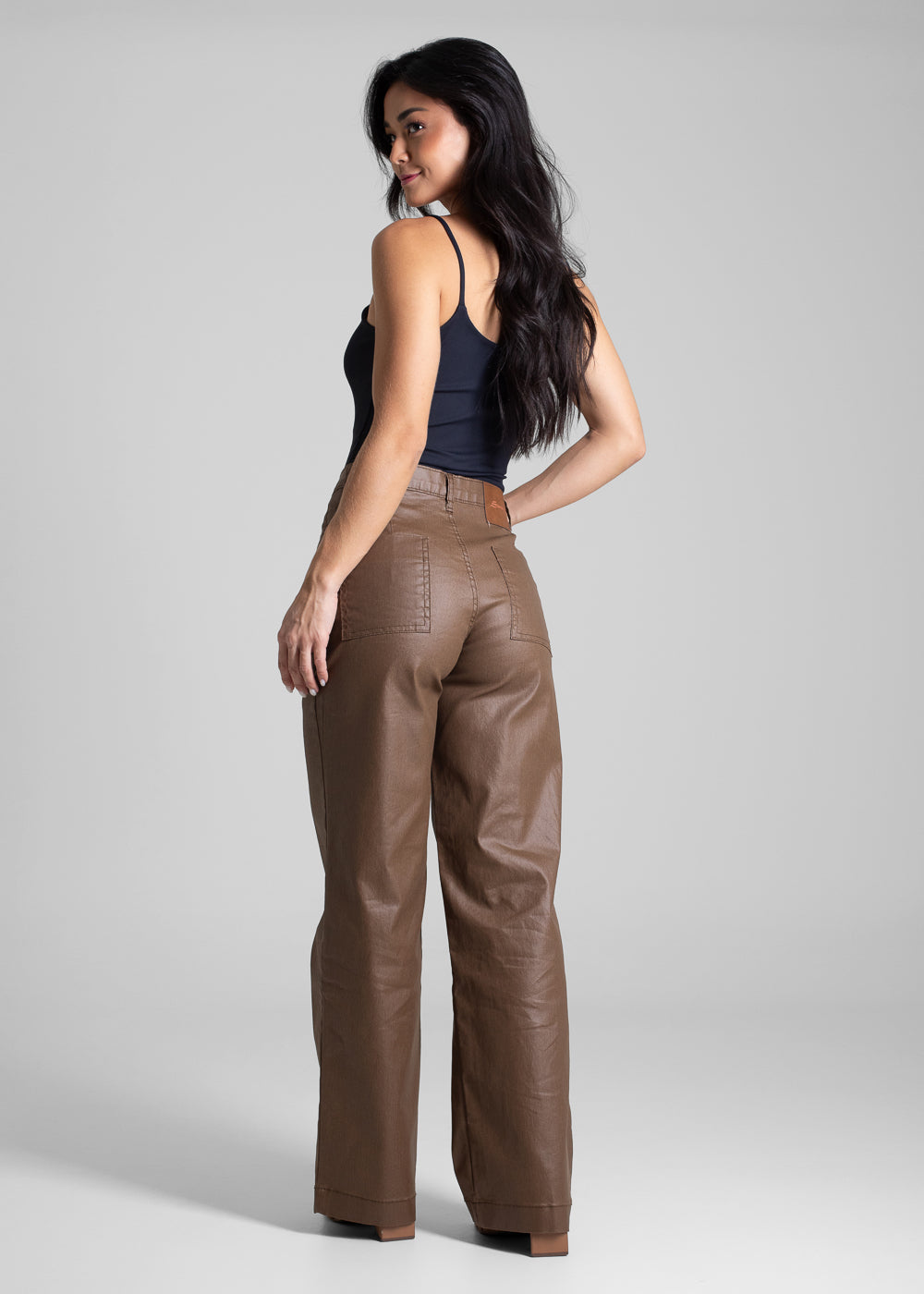 Calça Resinada Sawary Wide Leg -282514 MARROM