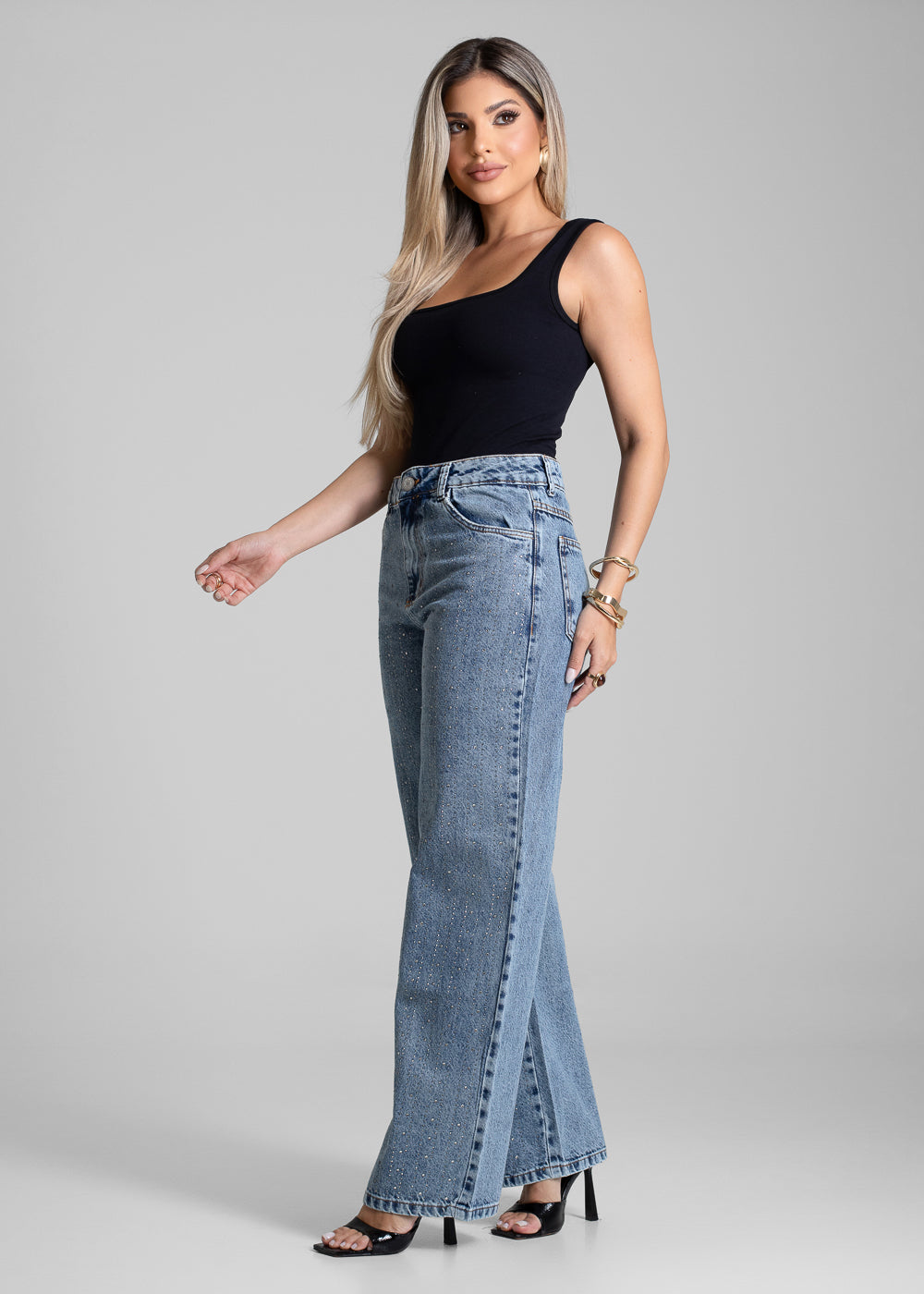 Calça Jeans Sawary Wide Leg Petit - 282569 AZUL
