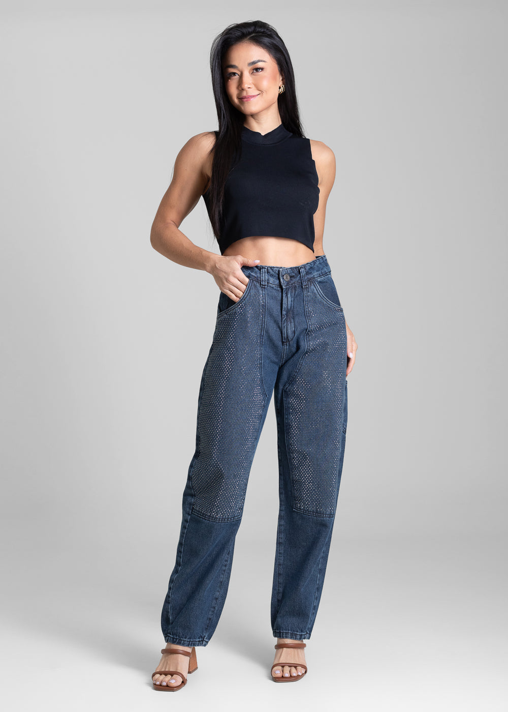 Calça Jeans Sawary Barrel - 282595 PRETO