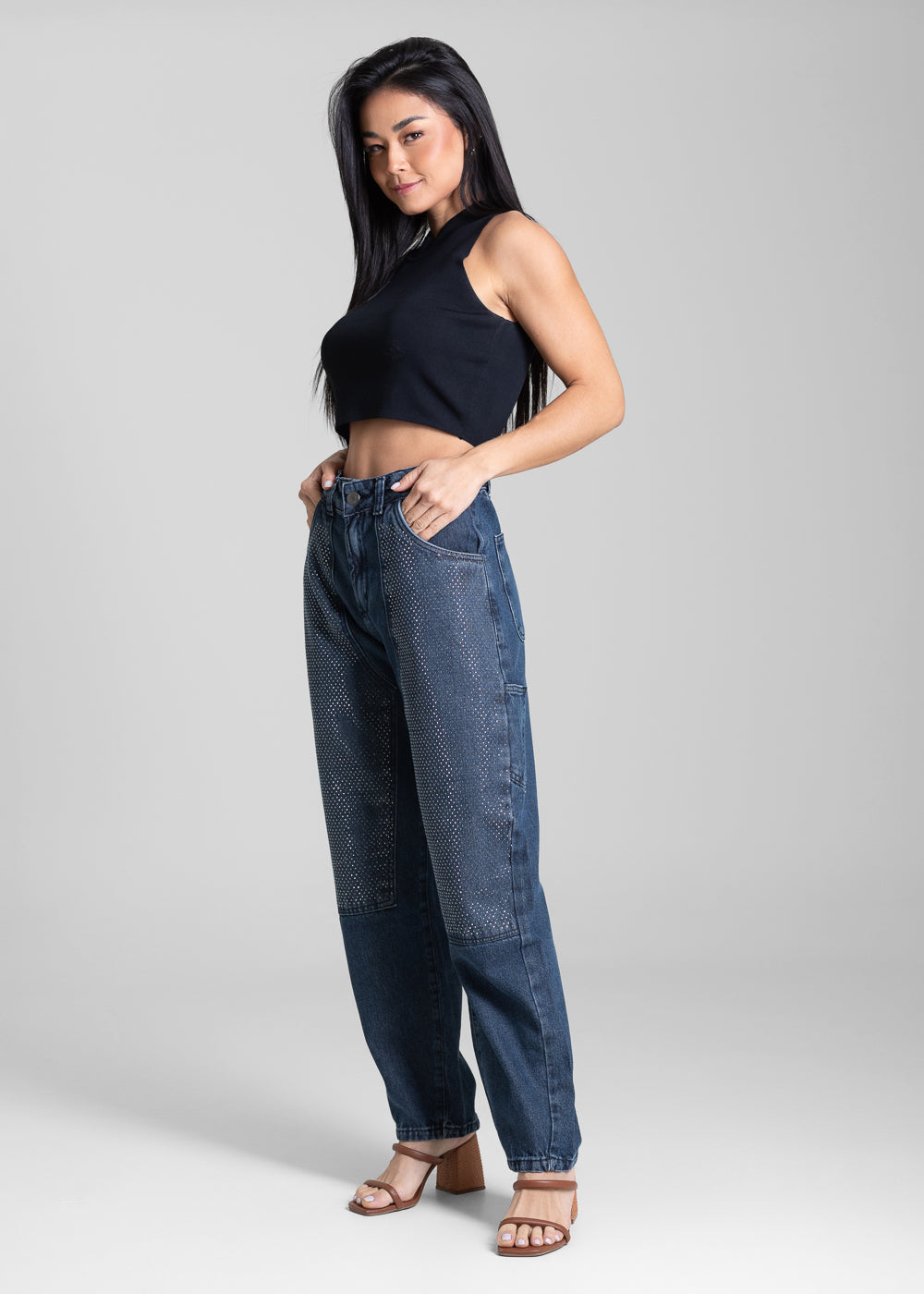 Calça Jeans Sawary Barrel - 282595 PRETO