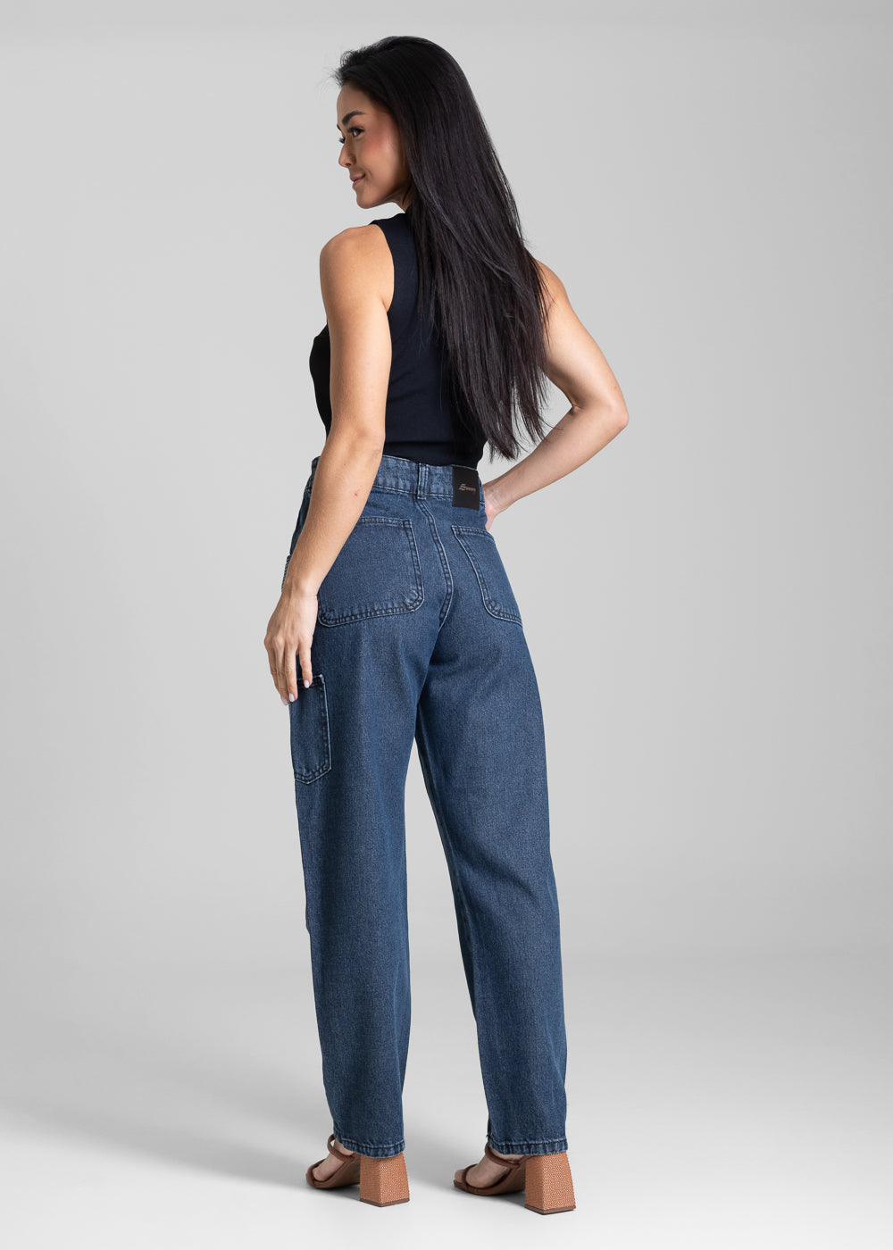 Calça Jeans Sawary Barrel - 282595 PRETO