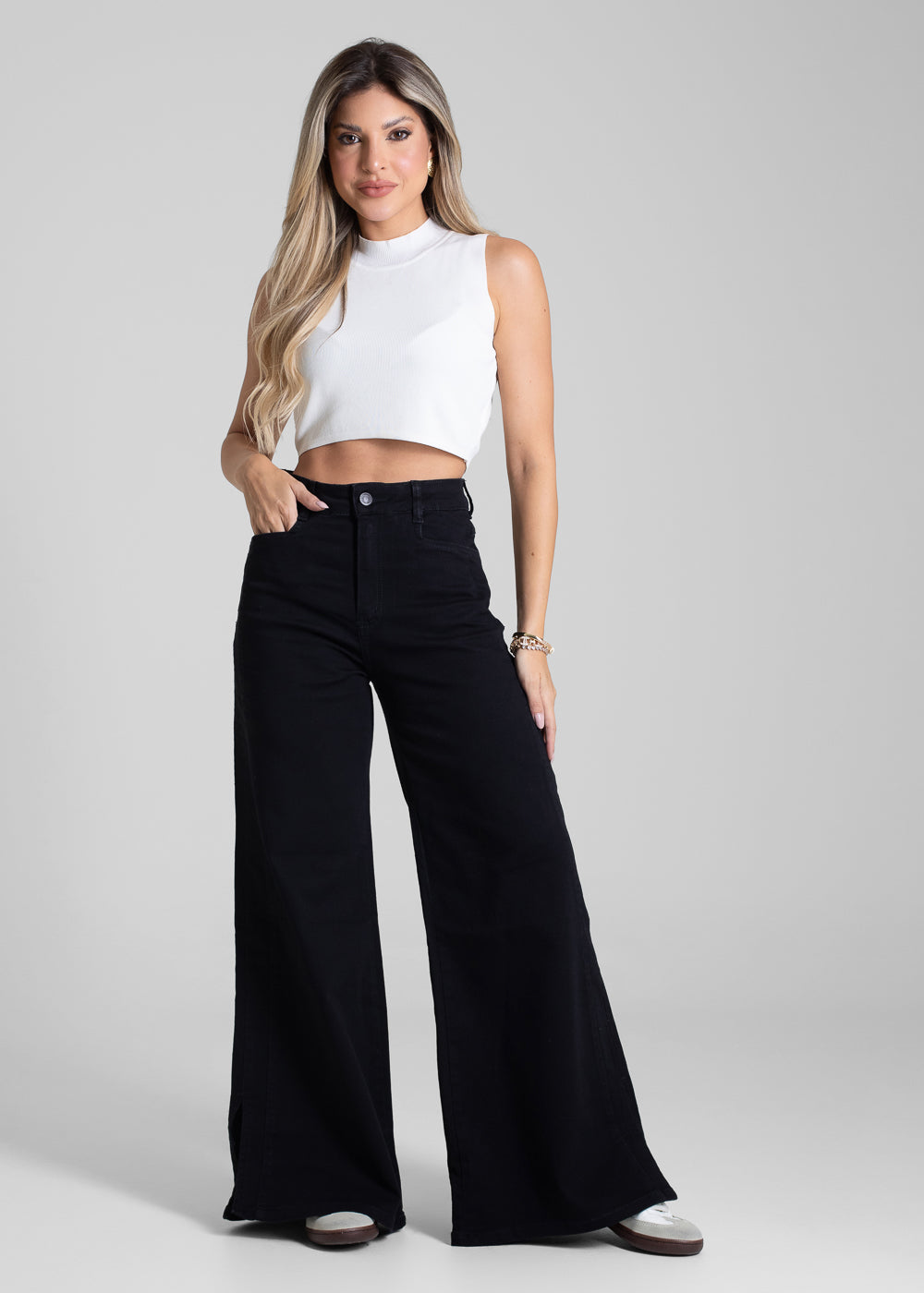 Calça Sarja Sawary Super Wide Leg Petit - 282598 PRETO