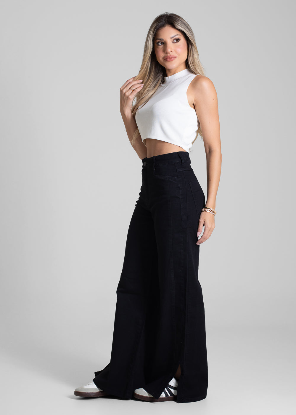 Calça Sarja Sawary Super Wide Leg Petit - 282598 PRETO