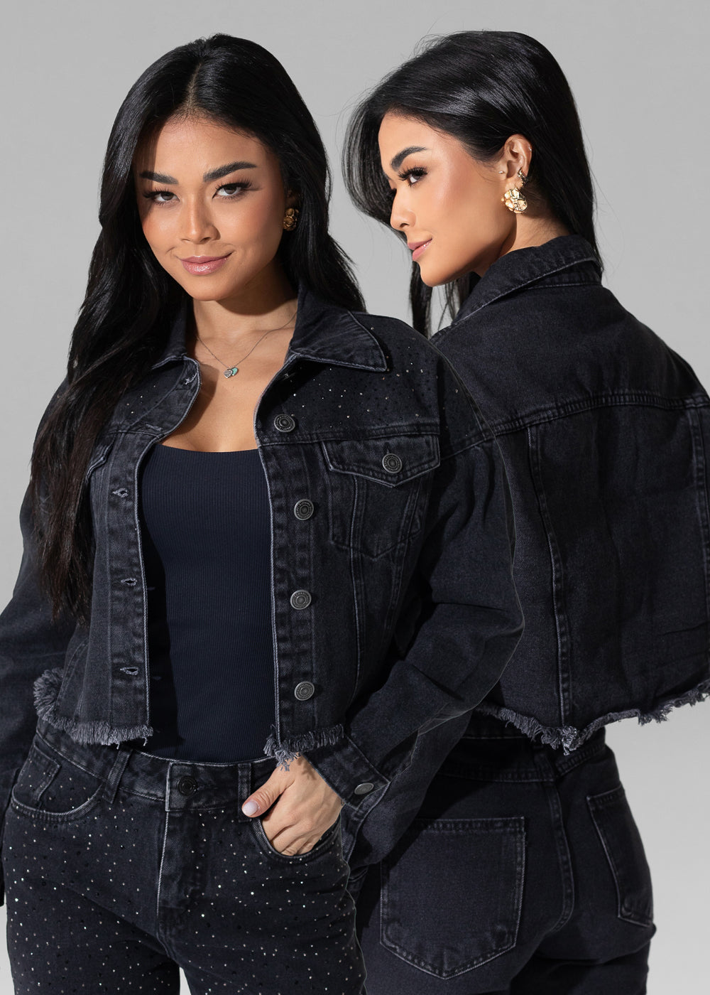 Jaqueta Jeans Sawary Brilho - 282603 PRETO