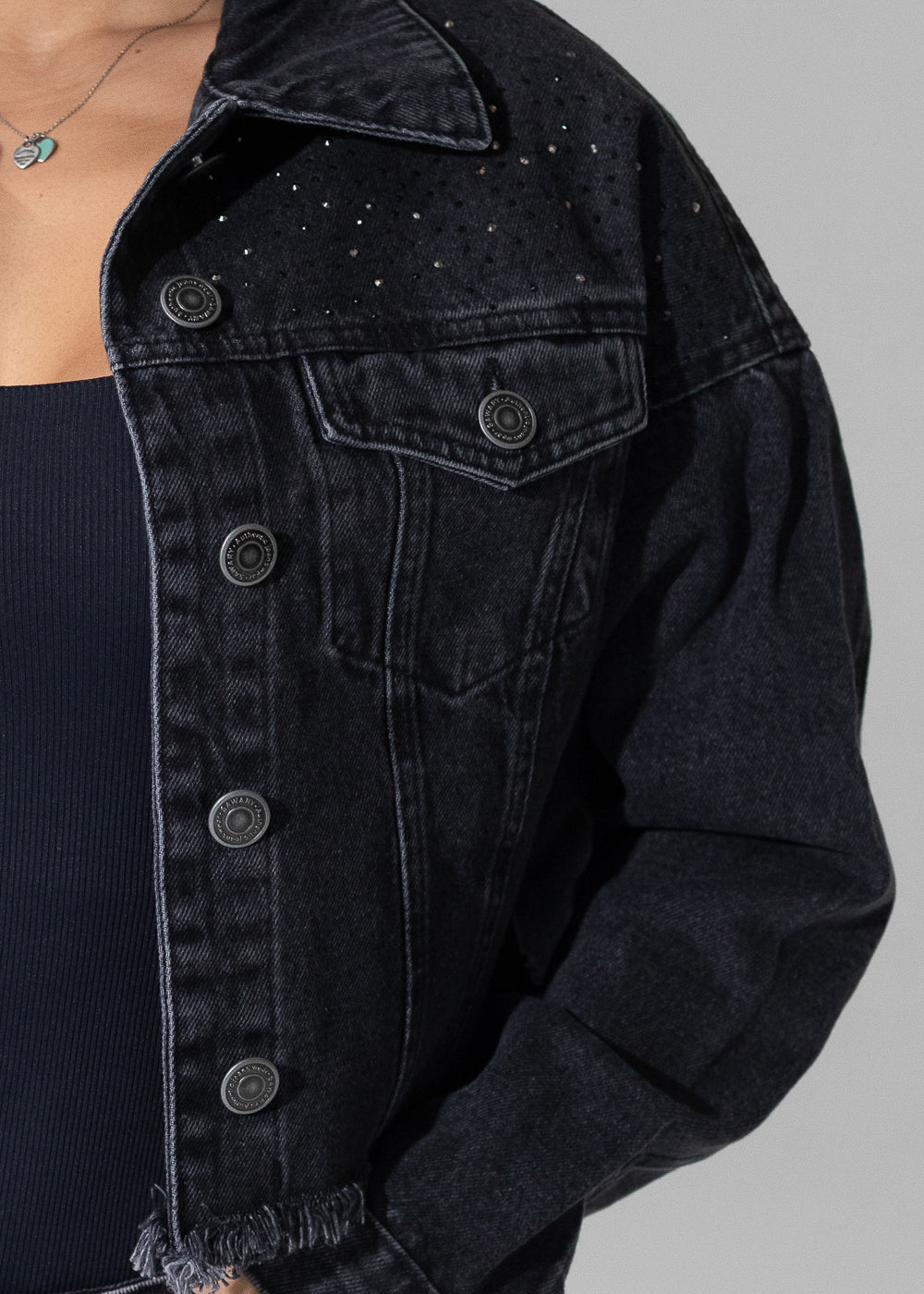 Jaqueta Jeans Sawary Brilho - 282603 PRETO