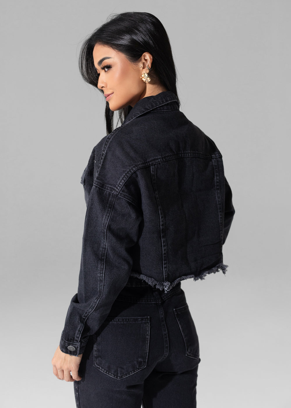 Jaqueta Jeans Sawary Brilho - 282603 PRETO