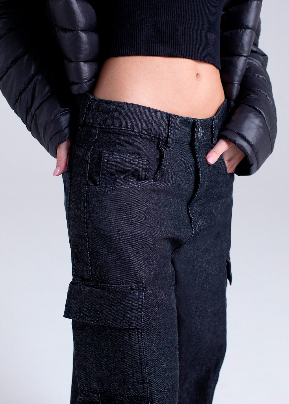 Calça Jeans Sawary Balloon Cargo - 282606 PRETO