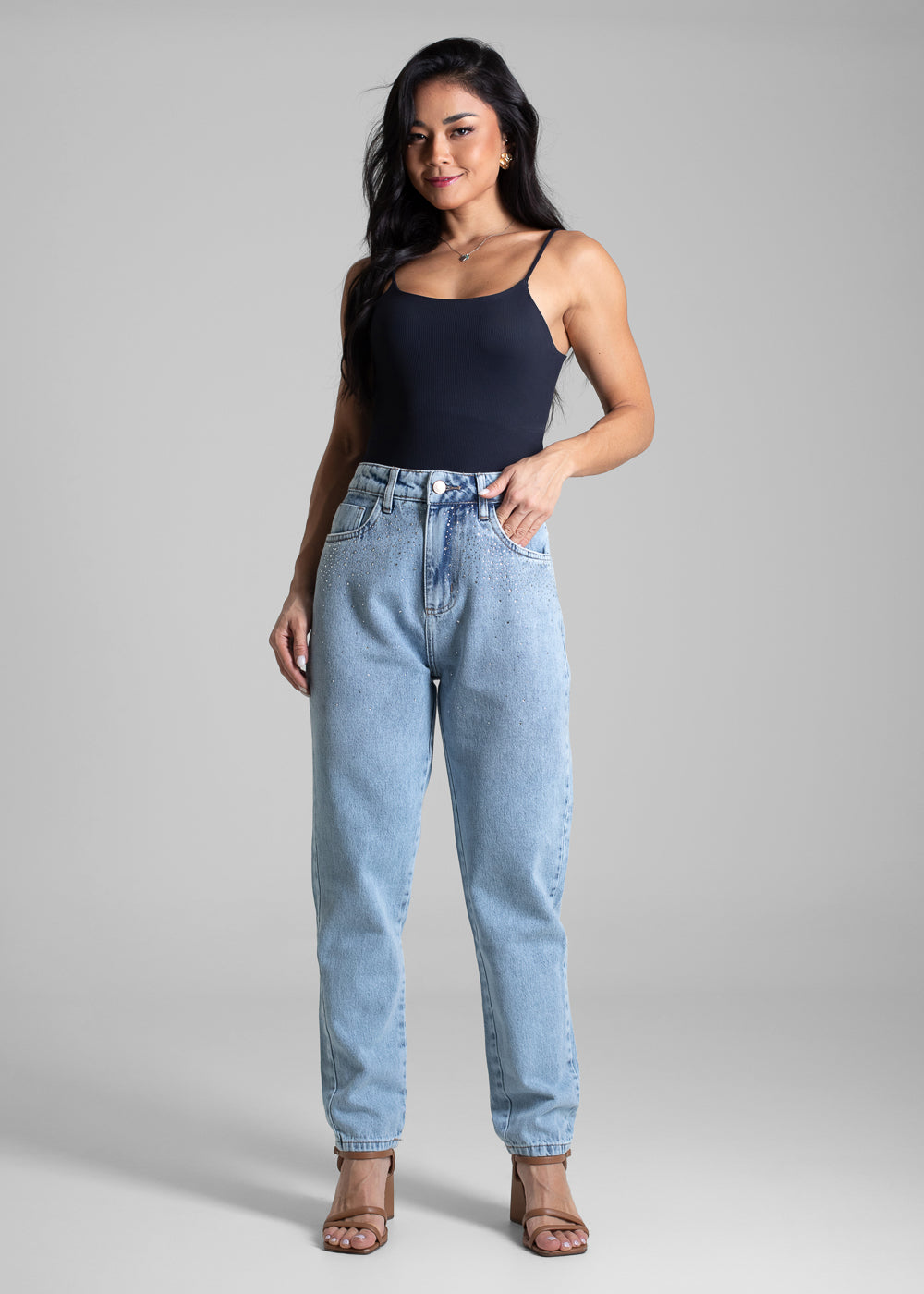 Calça Jeans Sawary Mom Brilho - 282607 AZUL