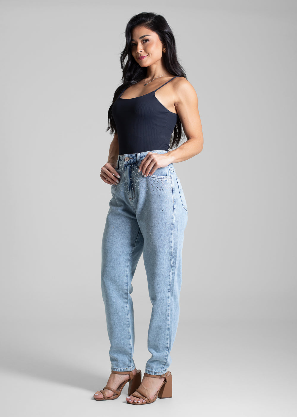 Calça Jeans Sawary Mom Brilho - 282607 AZUL
