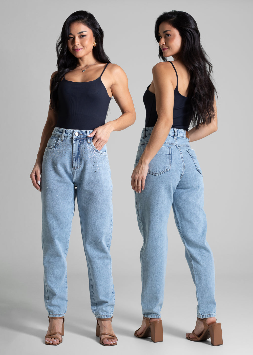 Calça Jeans Sawary Mom Brilho - 282607 AZUL