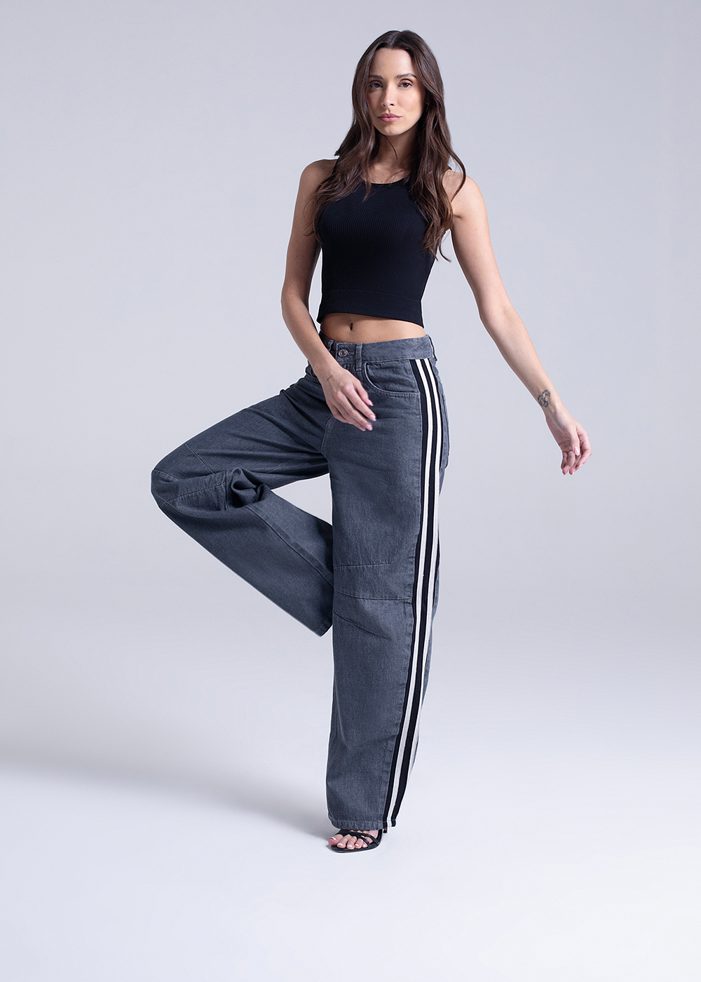 Calça Jeans Sawary Balloon Listras - 282620 GRAY