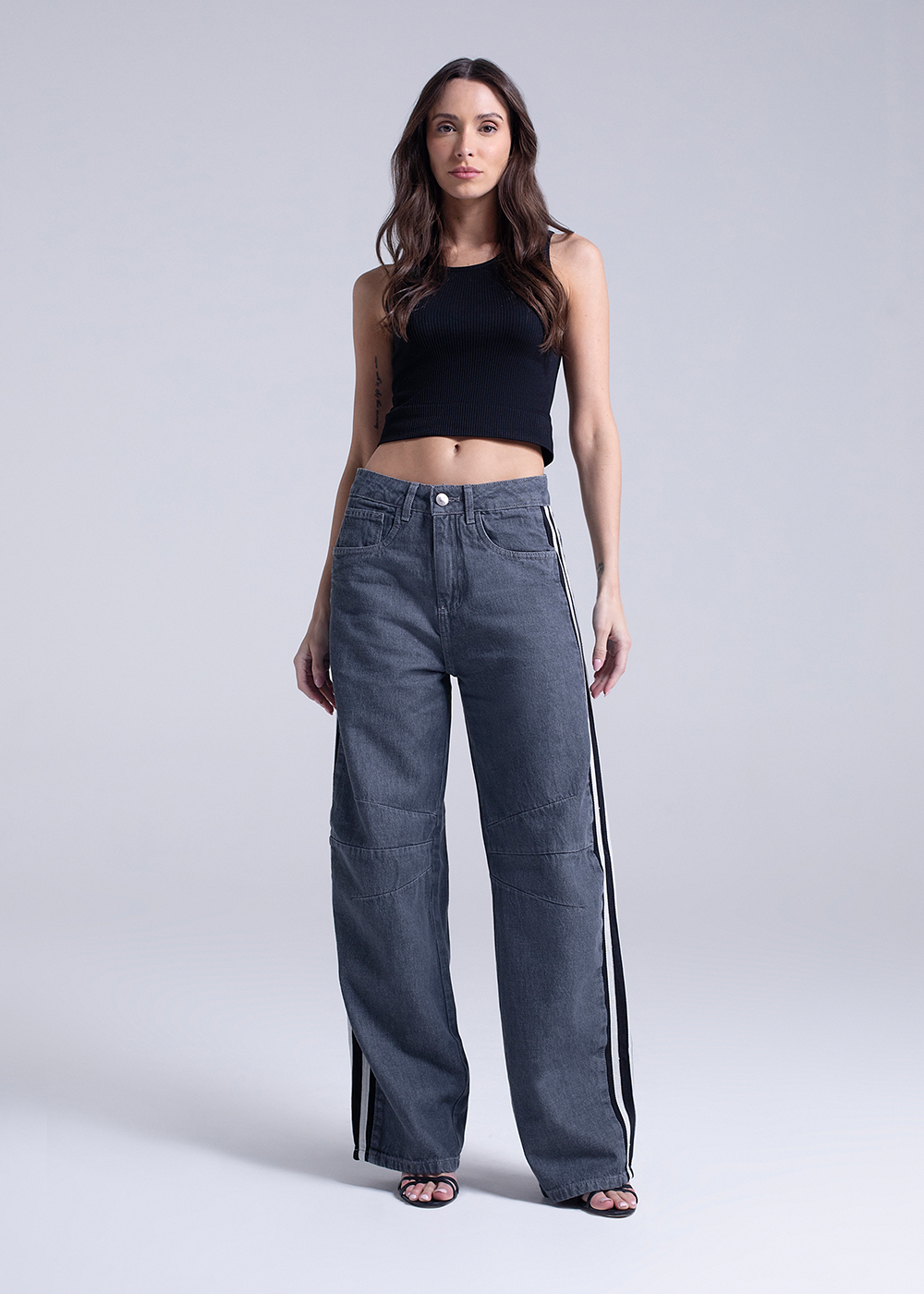 Calça Jeans Sawary Balloon Listras - 282620 GRAY