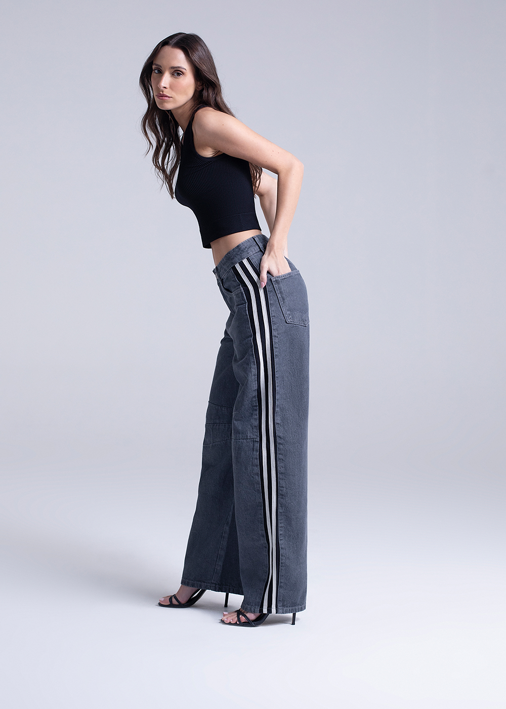 Calça Jeans Sawary Balloon Listras - 282620 GRAY