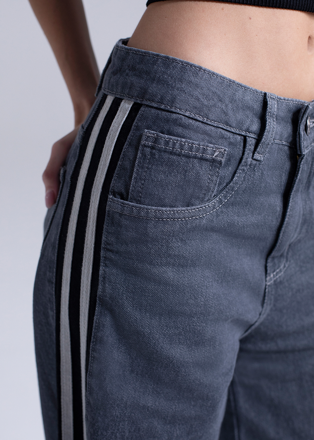 Calça Jeans Sawary Balloon Listras - 282620 GRAY