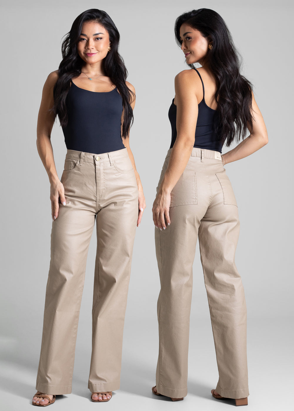 Calça Resinada Sawary Wide Leg -282687 BEGE