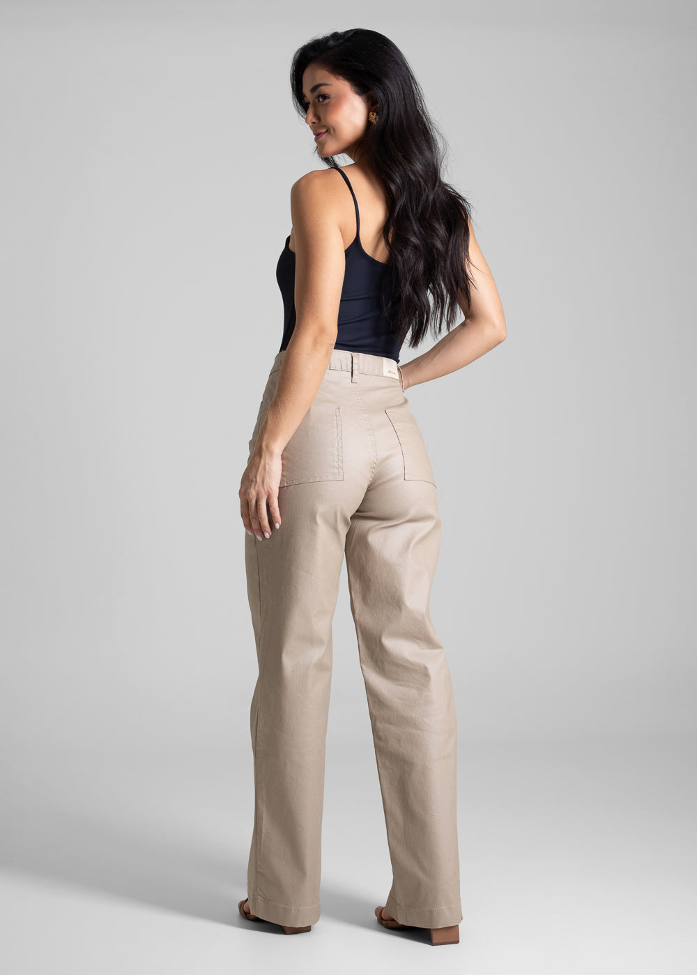 Calça Resinada Sawary Wide Leg -282687 BEGE