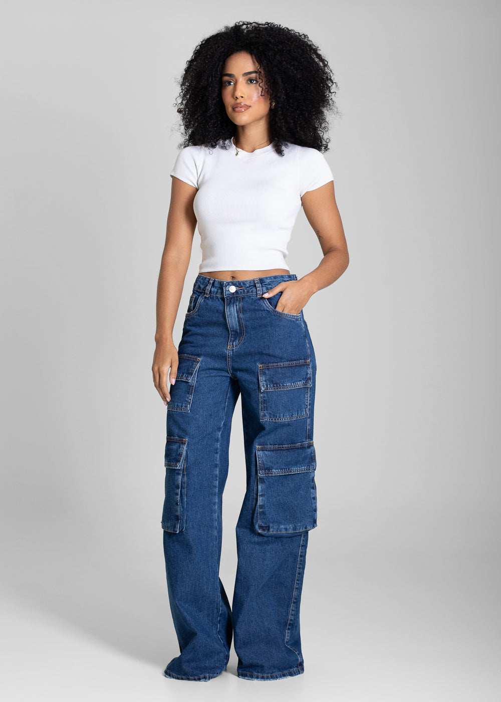 Calça Jeans Sawary Wide Leg Cargo - 282812 AZUL