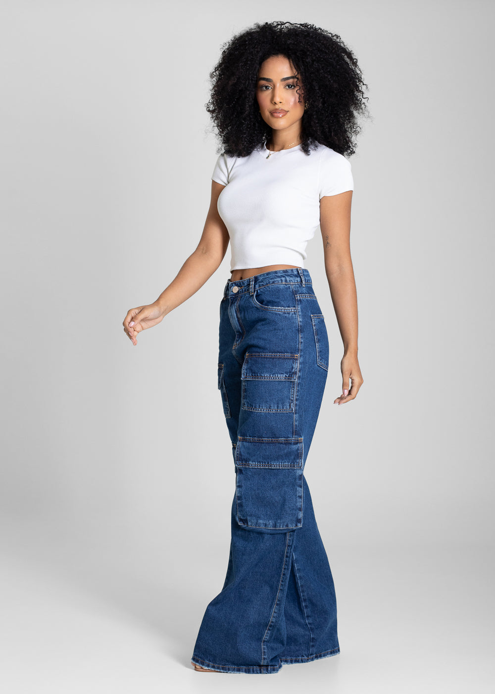 Calça Jeans Sawary Wide Leg Cargo - 282812 AZUL