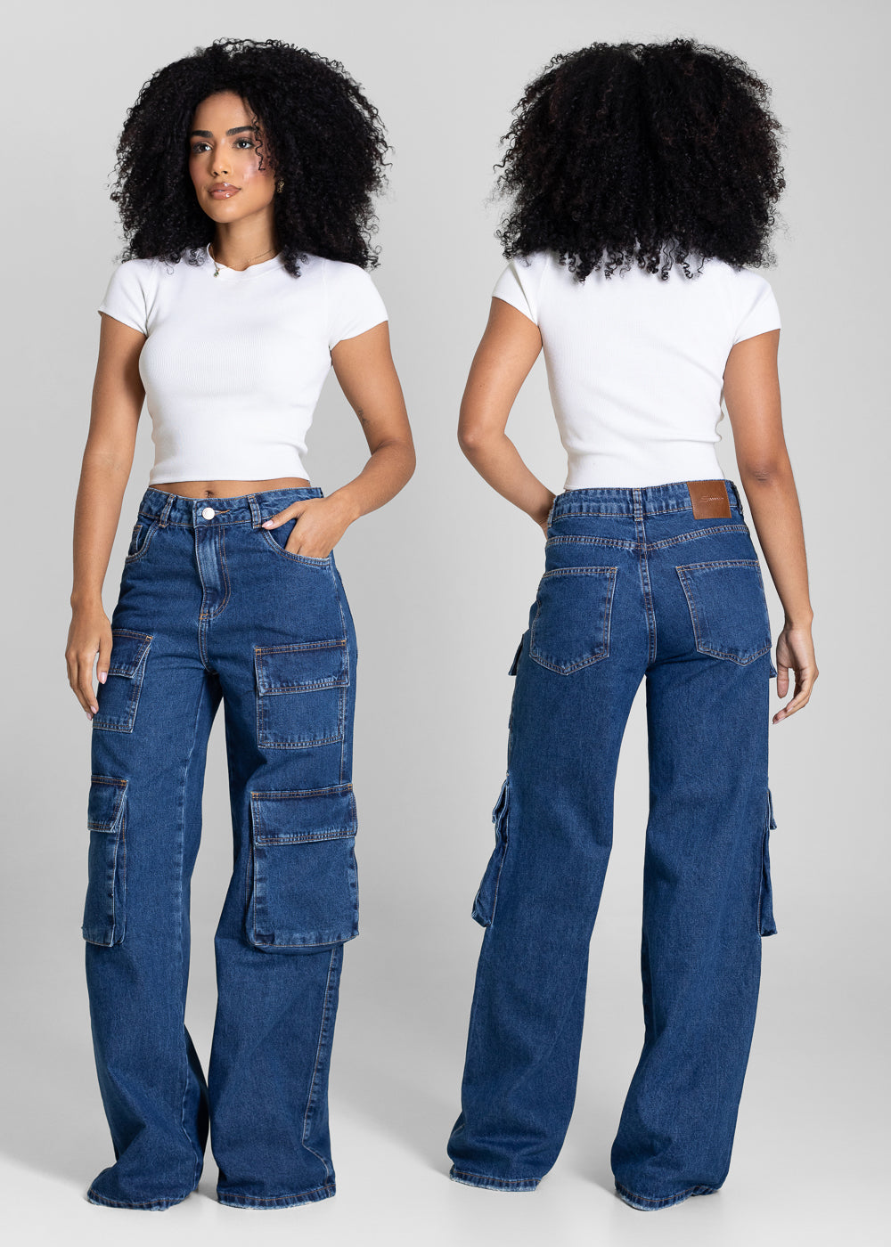 Calça Jeans Sawary Wide Leg Cargo - 282812 AZUL