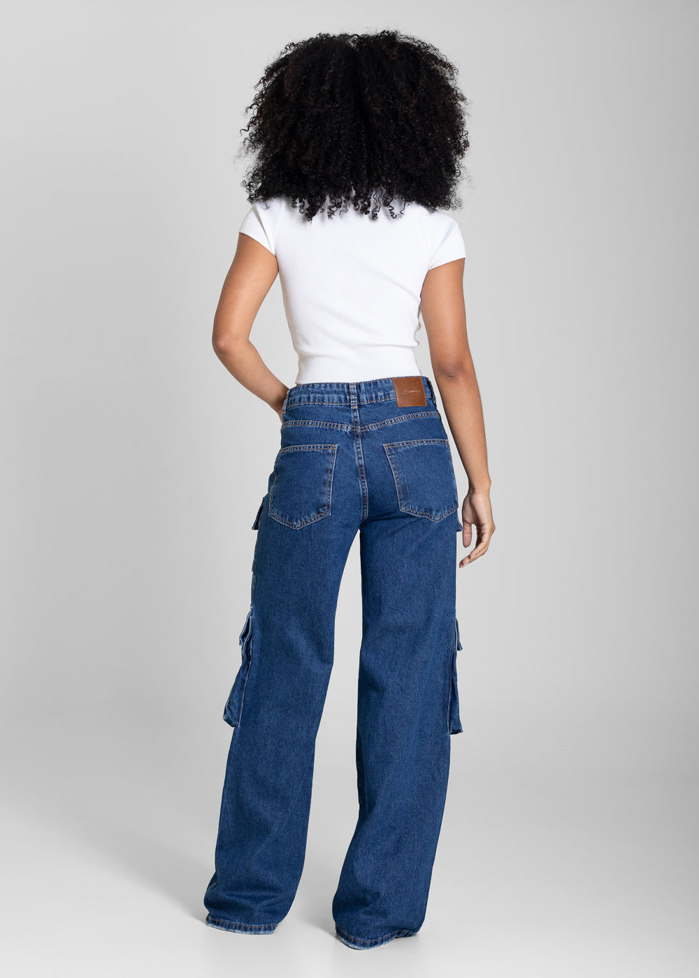 Calça Jeans Sawary Wide Leg Cargo - 282812 AZUL