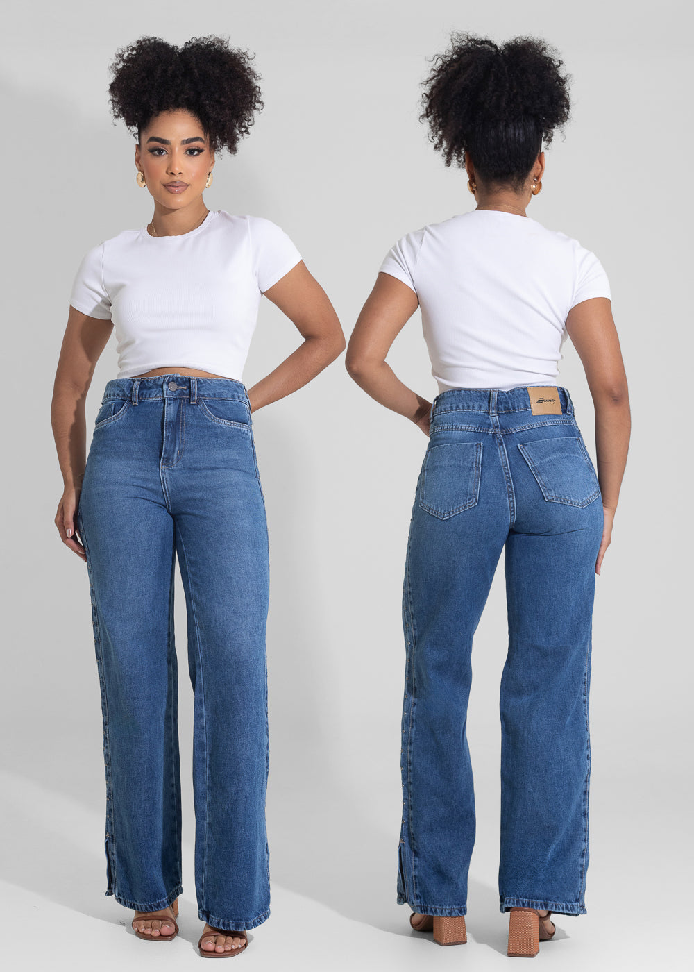 Calça Jeans Sawary Wide Leg Strass - 282871 AZUL