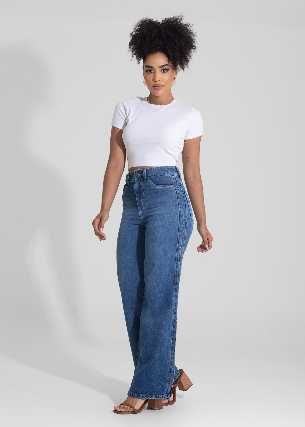 Calça Jeans Sawary Wide Leg Strass - 282871 AZUL