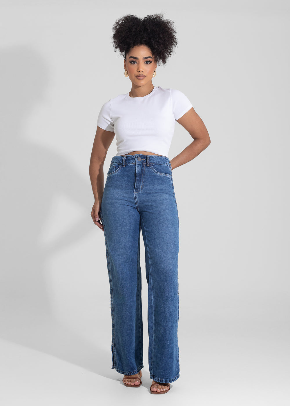 Calça Jeans Sawary Wide Leg Strass - 282871 AZUL