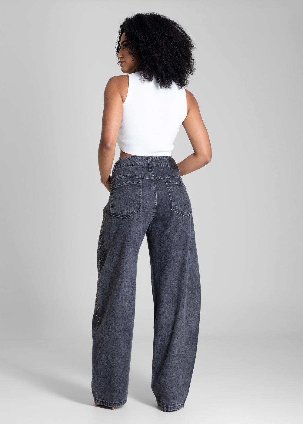 Calça Jeans Sawary Barrel Brilho - 282883 PRETO