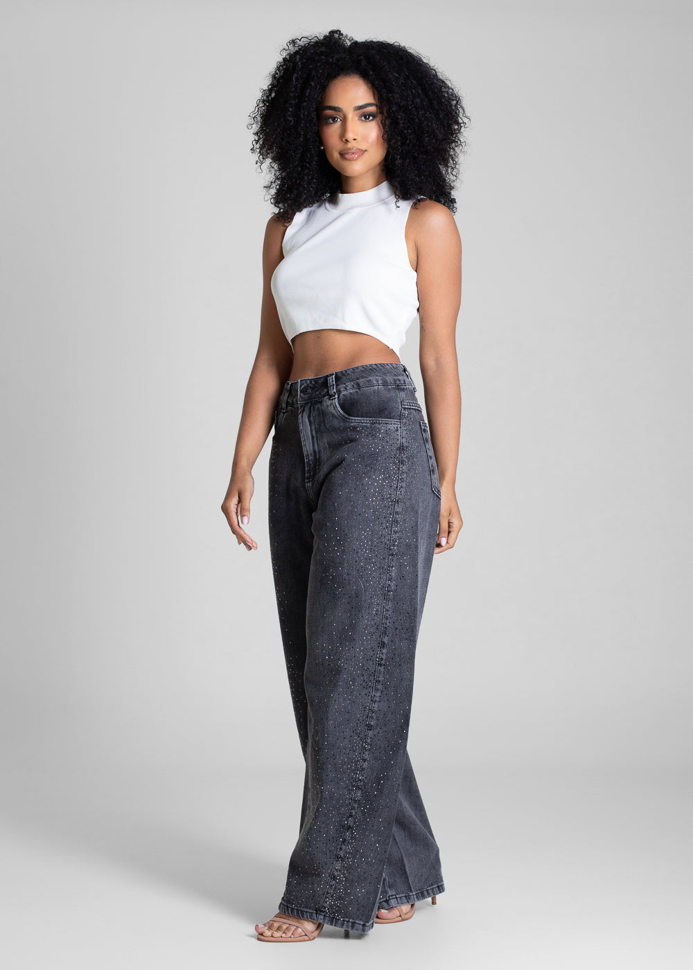 Calça Jeans Sawary Barrel Brilho - 282883 PRETO