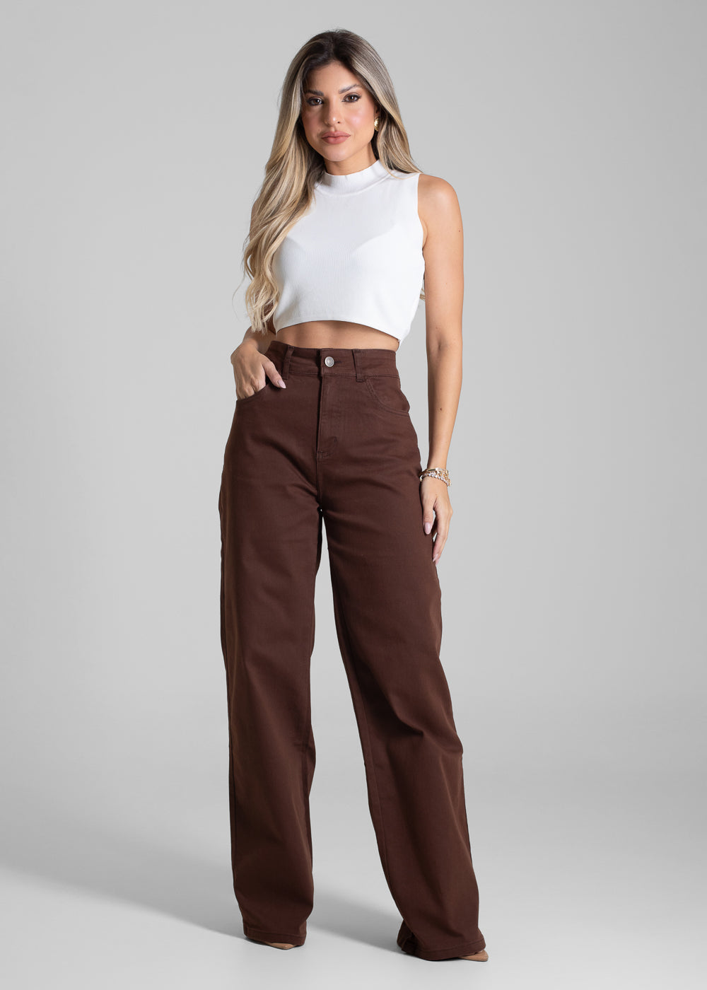 Calça Sarja Sawary Wide Leg - 282899 MARROM