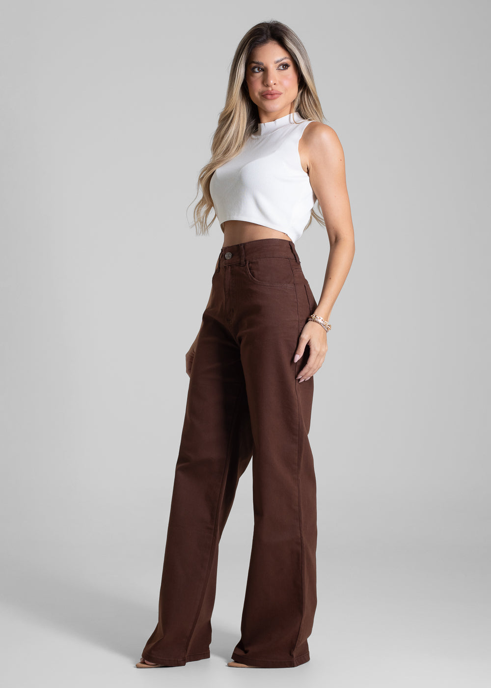 Calça Sarja Sawary Wide Leg - 282899 MARROM