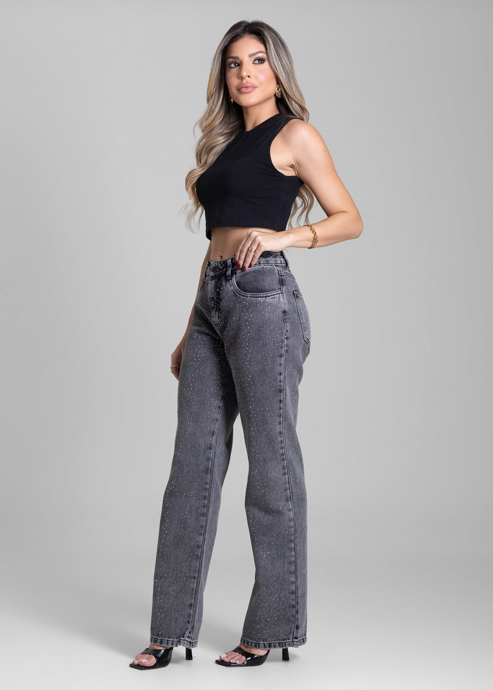 Calça Jeans Sawary Reta Brilho - 282931 PRETO