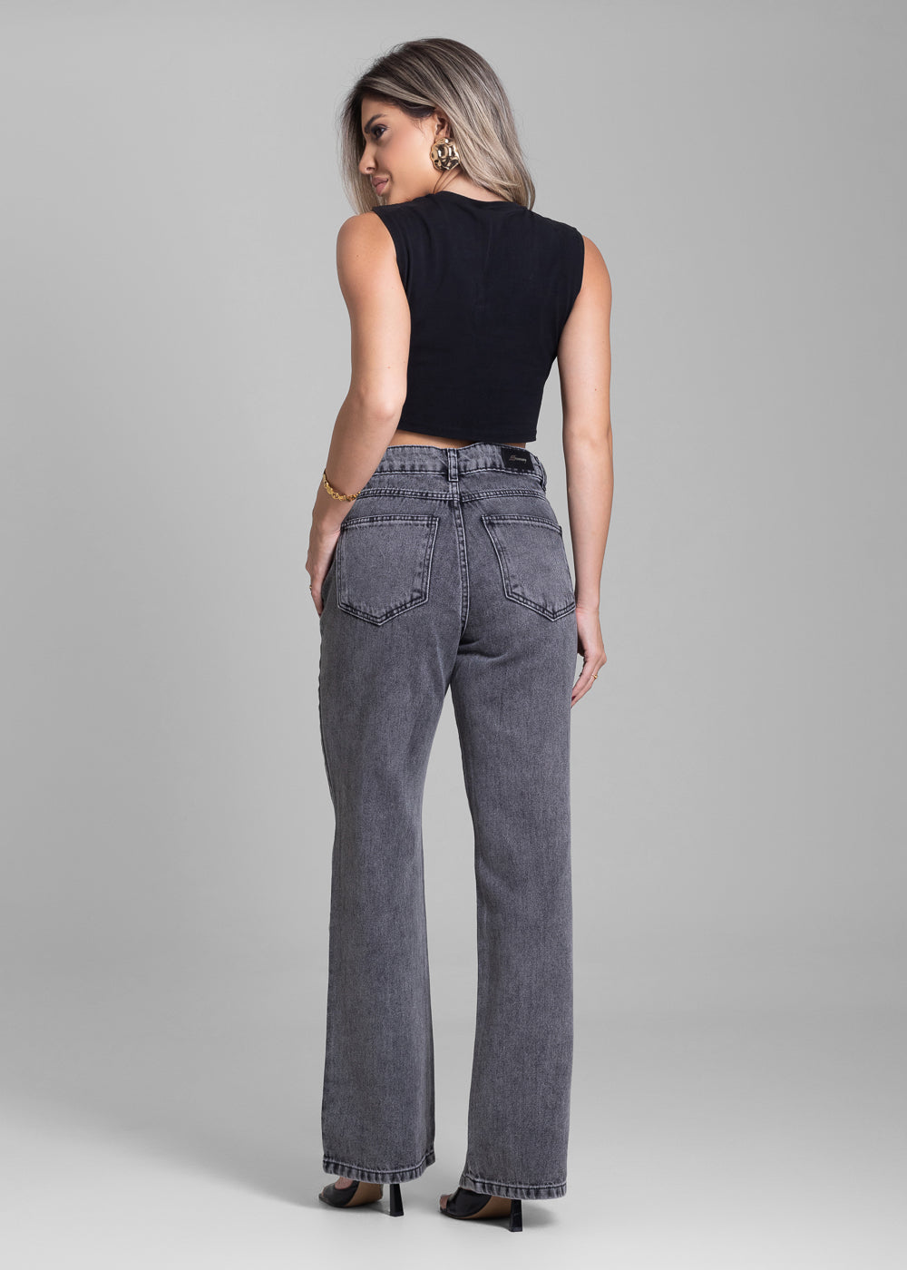 Calça Jeans Sawary Reta Brilho - 282931 PRETO