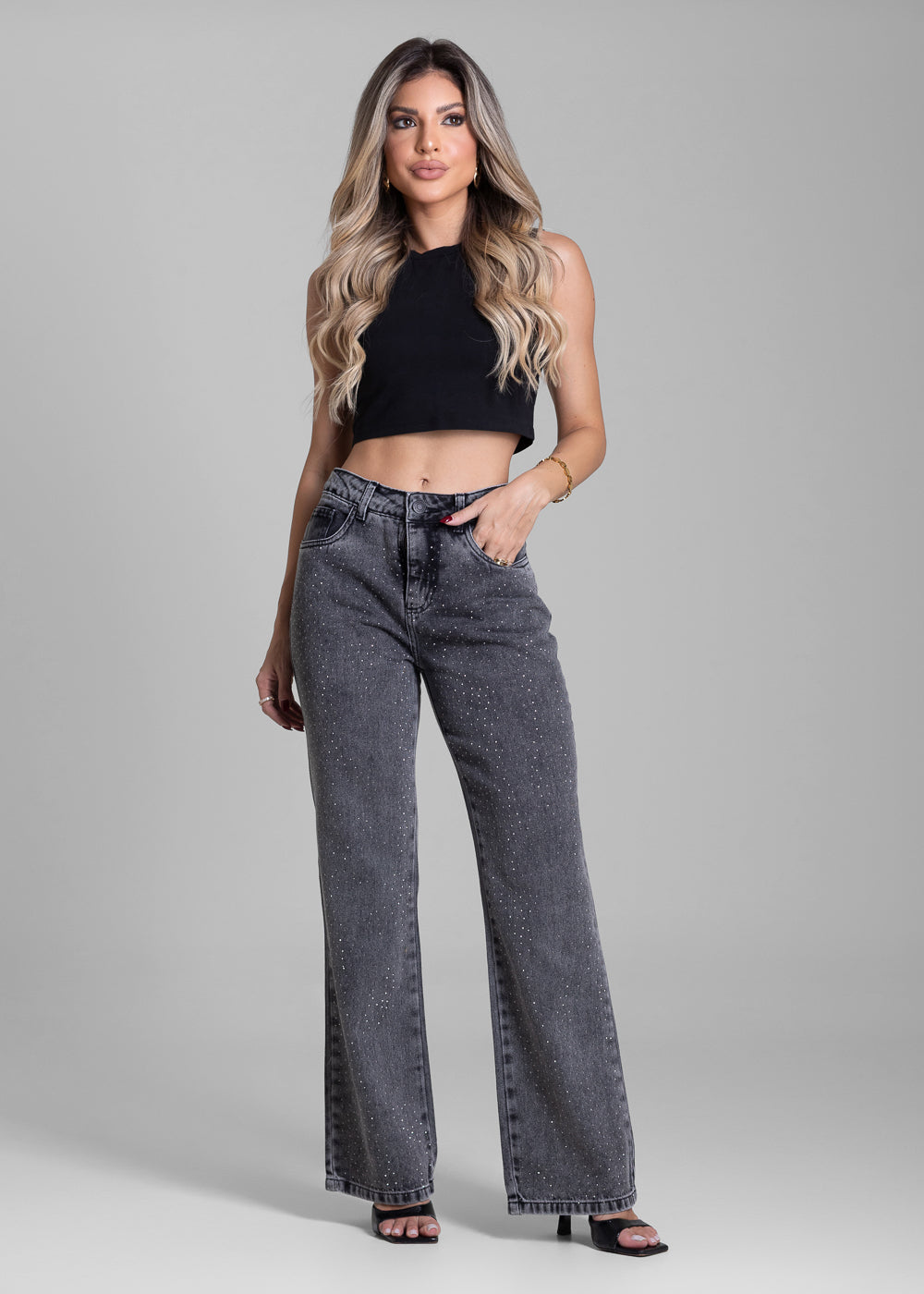 Calça Jeans Sawary Reta Brilho - 282931 PRETO