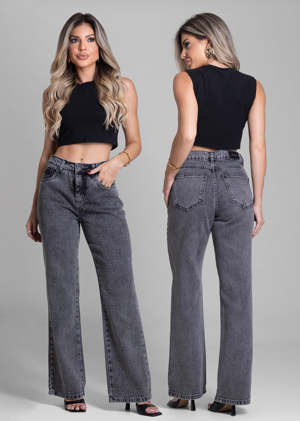 Calça Jeans Sawary Reta Brilho - 282931 PRETO