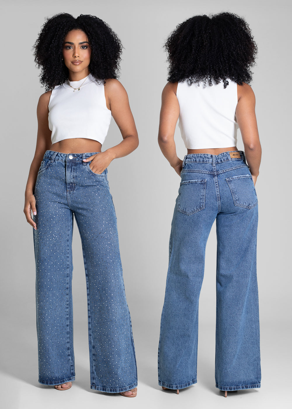 Calça Jeans Sawary Wide Leg Brilho - 282938 AZUL