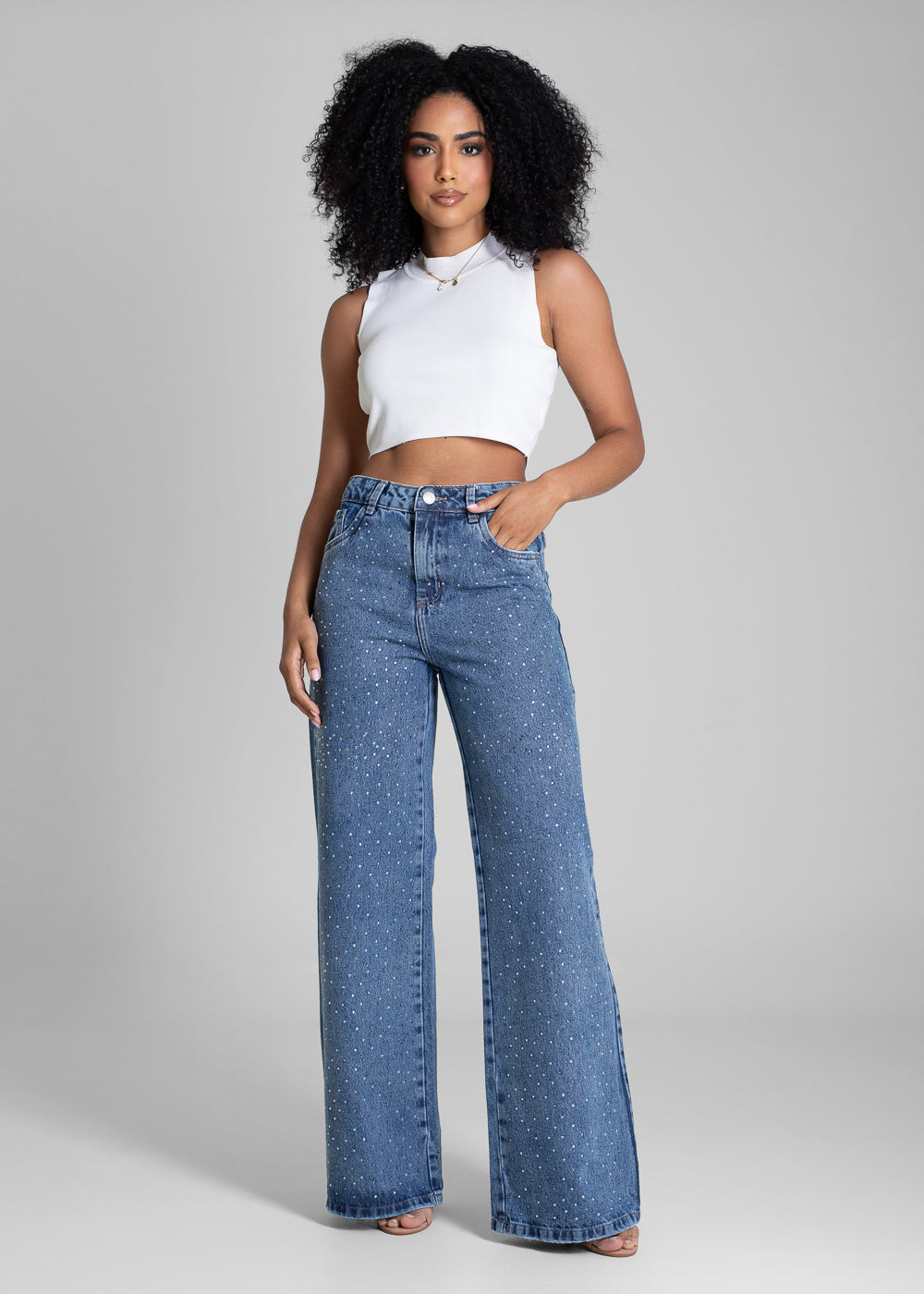 Calça Jeans Sawary Wide Leg Brilho - 282938 AZUL