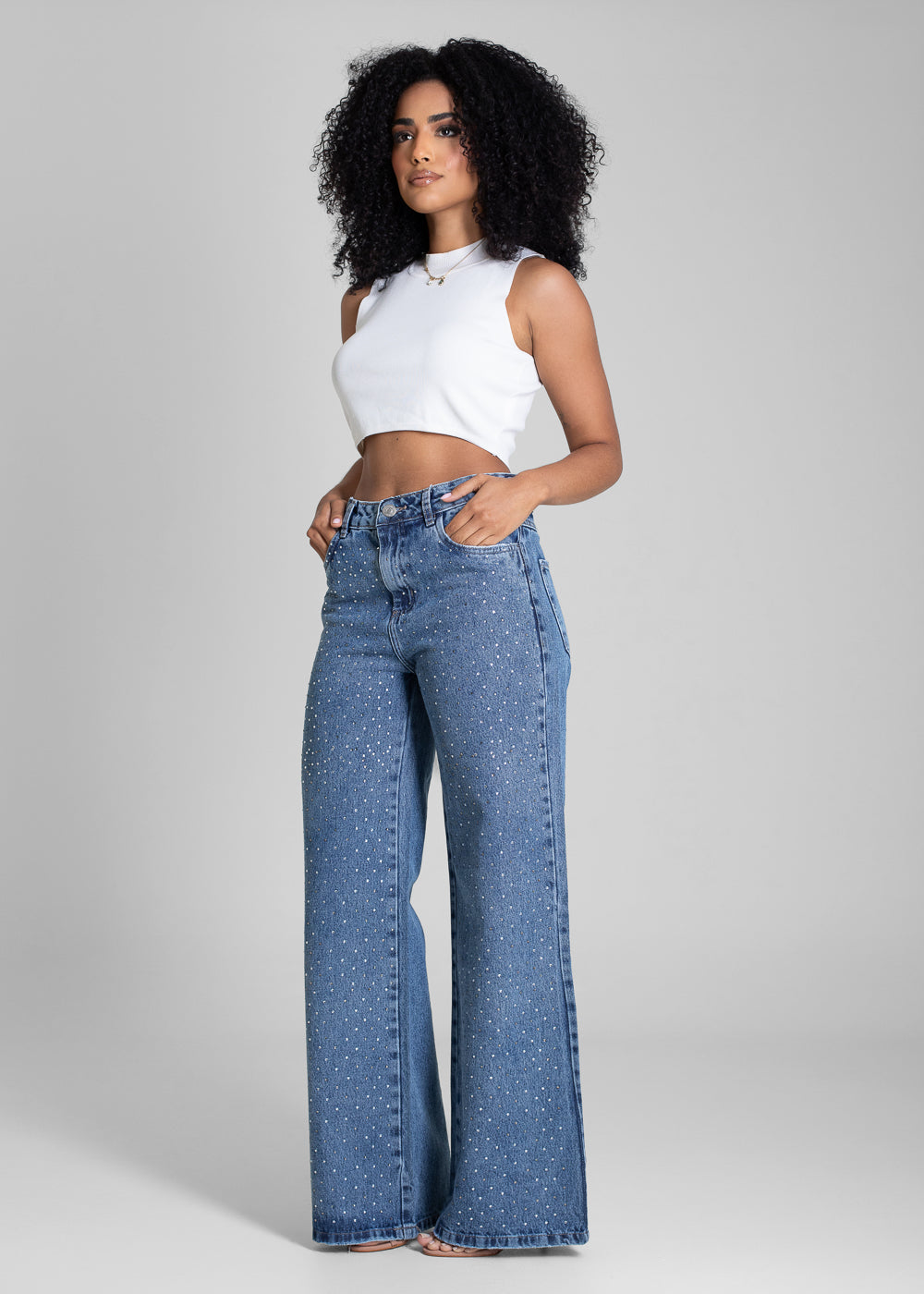 Calça Jeans Sawary Wide Leg Brilho - 282938 AZUL