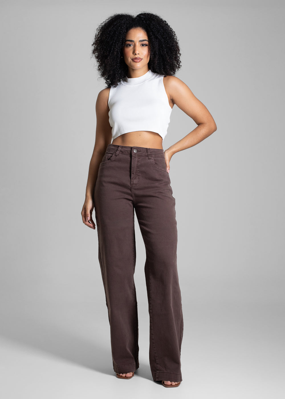 Calça Sarja Sawary Wide Leg - 282953 MARROM