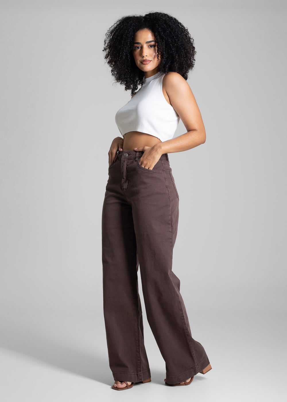 Calça Sarja Sawary Wide Leg - 282953 MARROM