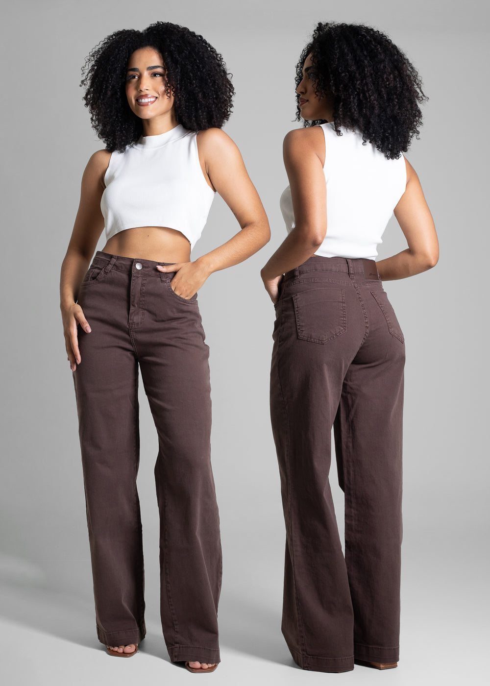 Calça Sarja Sawary Wide Leg - 282953 MARROM