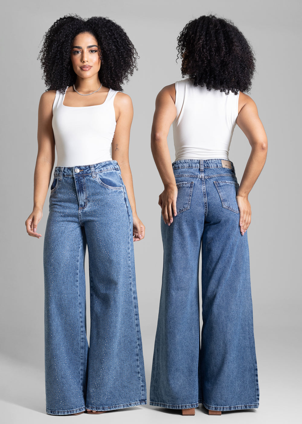 Calça Jeans Sawary Super Wide Leg  Brilho - 282957 AZUL