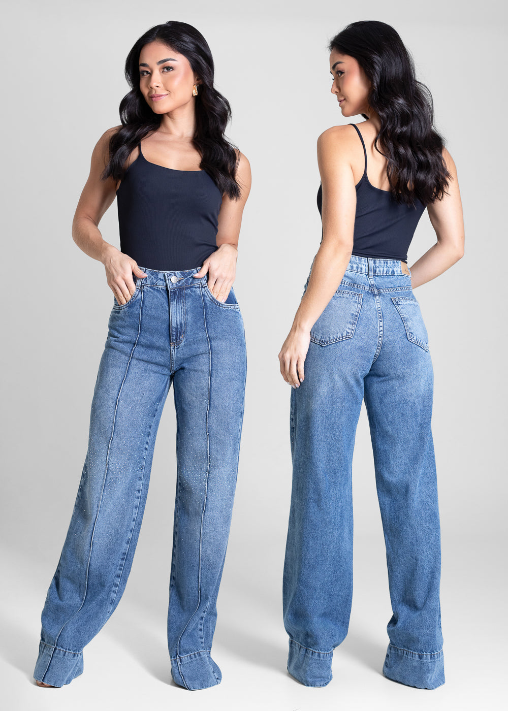 Calça Jeans Sawary Wide Leg Brilho - 282964 AZUL