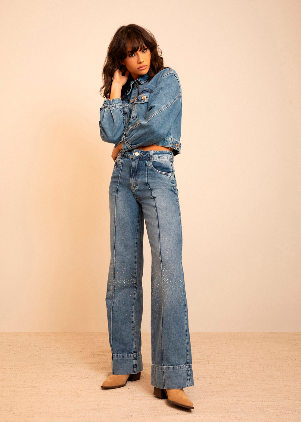 Calça Jeans Sawary Wide Leg Brilho - 282964 AZUL