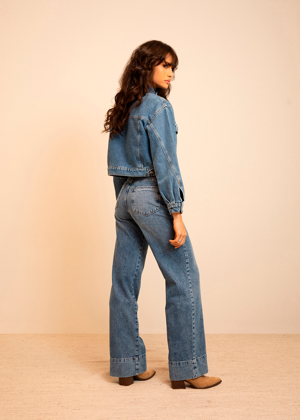 Calça Jeans Sawary Wide Leg Brilho - 282964 AZUL