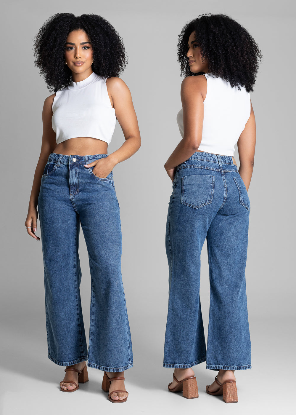 Calça Jeans Sawary Wide Leg Cropped - 282969 AZUL