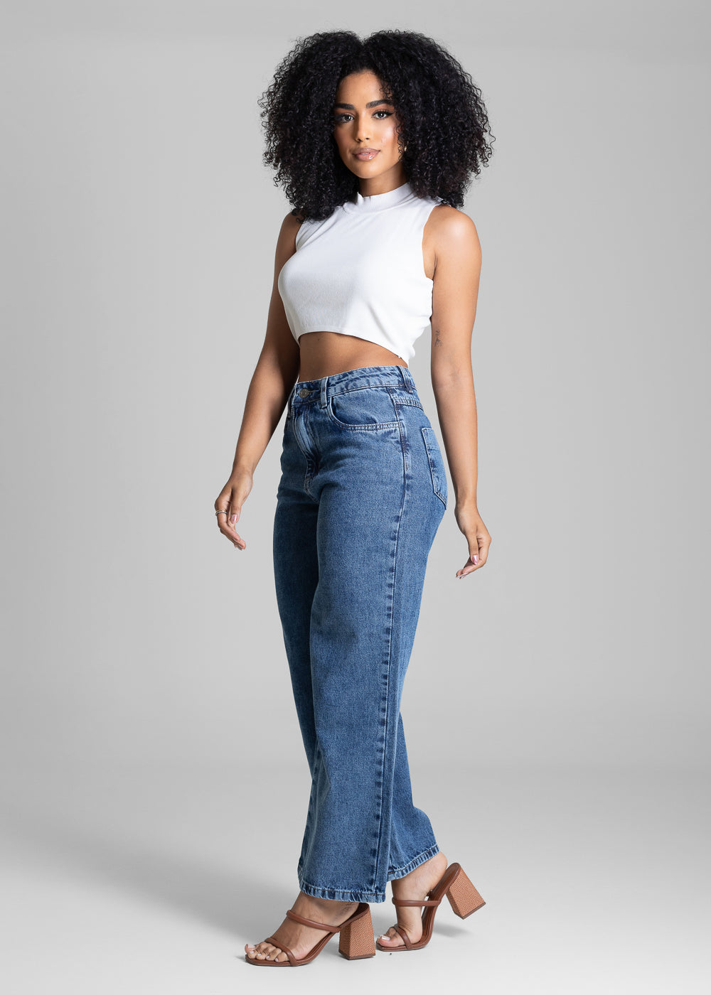 Calça Jeans Sawary Wide Leg Cropped - 282969 AZUL